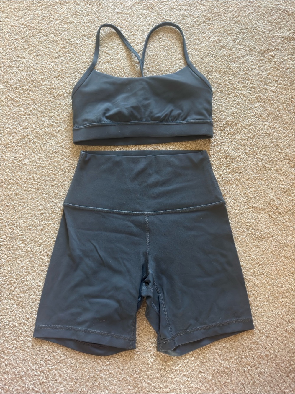 lululemon athletica grey Seamless Sports Bra and High-Waist Biker Shorts Set